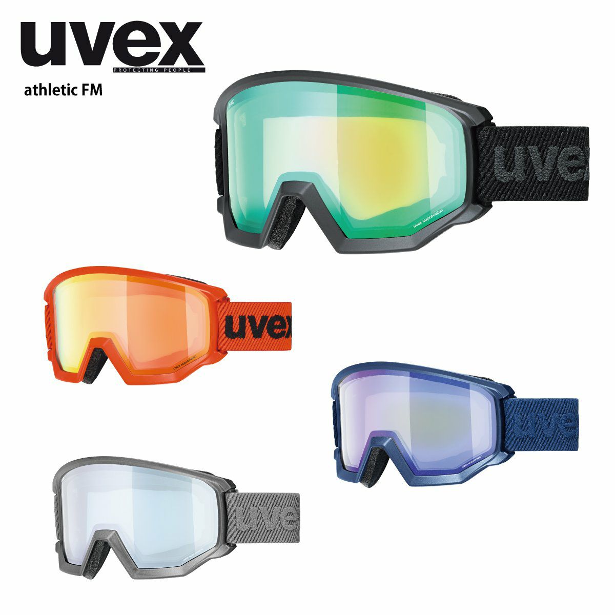 ウベックス スキースノーボードゴーグル ユニセックス ハイコントラストミラー シングルレンズ メガネ使用可 athletic CV ネイビー