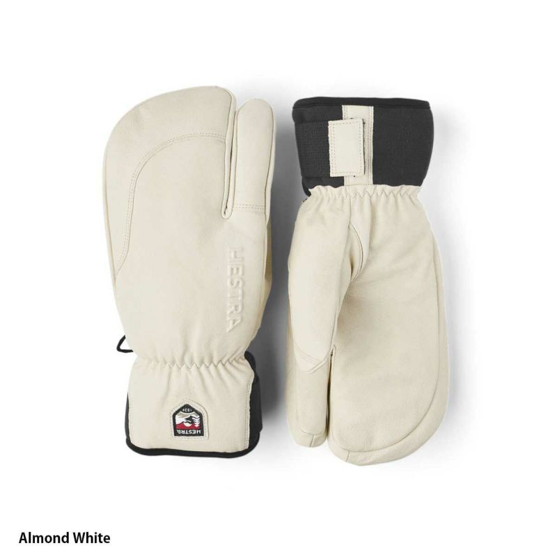 Hestra ミトングローブ ホワイト/ベージュ スキーグローブ ミトン 3フィンガー フルレザーショート FULL LEATHER